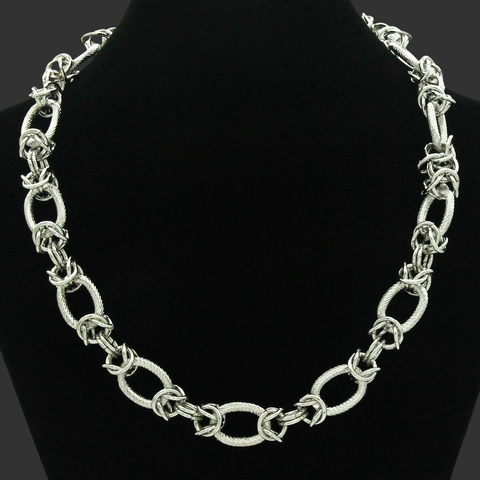 Collier Chaîne Gourmette en Alliage Lourd Punk pour Hommes Femmes Plaqué Argent Texture de Câble Industrielle Bracelet Hip Hop Bijoux