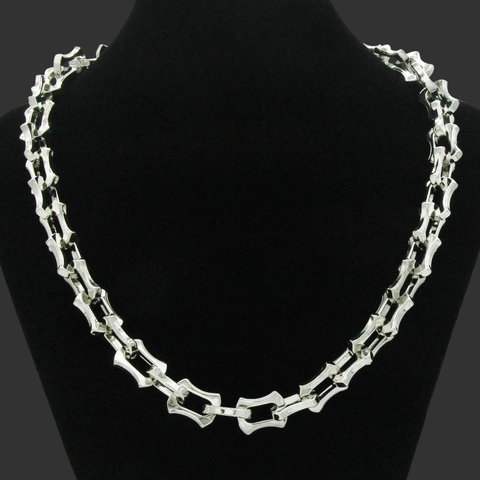 Men Geometric Alloy Link Chain Necklace Retro Hip Hop Industrial Style Silver Color Bracelet Jewelry Gift Accessory