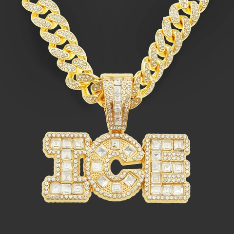 Collana Hip Hop con Ciondolo a Lettera Ghiacciata Lega Strass Catena a Maglia Cubana per Uomo Donna Gioielli alla Moda Streetwear