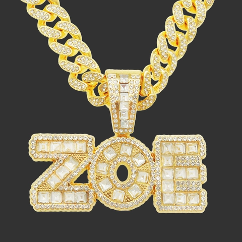 Hip Hop Legering Alfabet Hanger Cubaanse Schakelketting Halsketting Strass Punk Rock Mode Sieraden Voor Mannen Vrouwen Cadeau