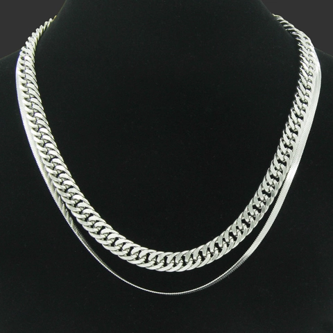 Doppellagige Edelstahl Cuban Schlangenkette Halskette Für Herren Damen Europäischer Mode Schmuck Poliert Silber Halskette