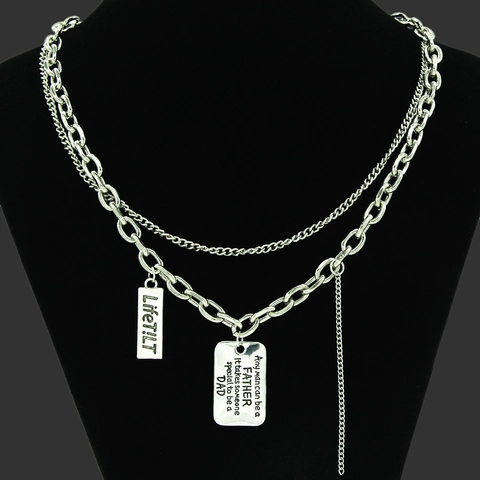 Collana da Uomo Hip Hop in Lega a Doppio Strato con Piastrine Incise Lettere Festa del Papà Gioielli Punk Style Regalo