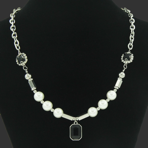 Moderne Titanstahl Künstliche Perle Spleißen Halskette Rechteckigen Schwarzen Edelstein Strass Anhänger Punk Schmuck Für Damen