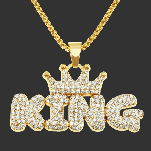 Collana con Ciondolo Lettera King Hip Hop da Uomo con Corona Lega Strass Gioielli Stile Punk Catena Box per Ragazzo Regalo