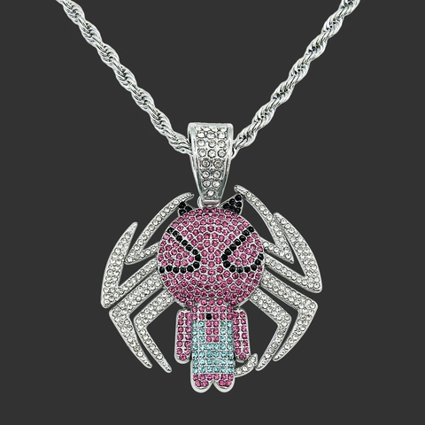 Hiphop Hanger Halsketting Roestvrij Staal Touwketting Legering Strass Spin Dier Sieraden Voor Heren Dames Streetwear Accessoire
