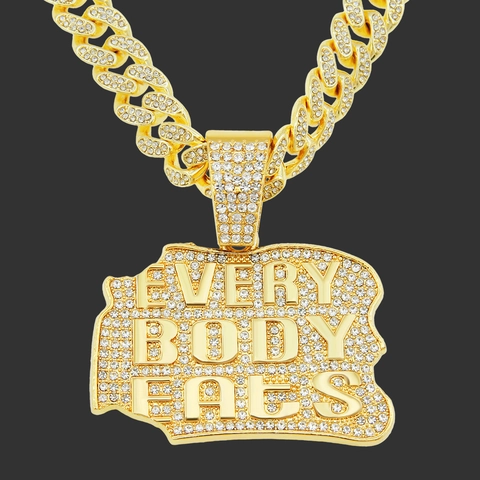 Uomo Hip Hop EVERYBODY EATS Ciondolo Lettera Collana Placcata Oro Lega Strass Catena Maglia Cubana Icy Bling Gioielli Street