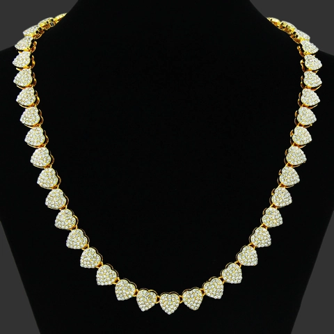 Hip Hop Iced Out Heart Cuban Link Chain For Men Alloy Rhinestone Heart Shape Necklace Gold Silver Plated Streetwear Jewelry