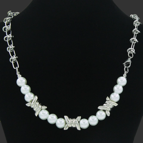 Collana di Perle Artificiali Giuntata in Acciaio al Titanio con Filo Spinato Punk per Uomo Donna Gioielli Moda Streetwear Gotico