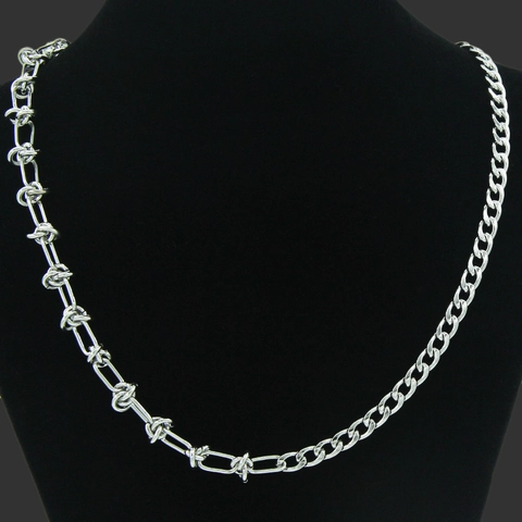 Unisex Edelstahl Gespleißt Cuban-Kette Halskette Punk Industrieller Stil Stacheldraht Design Silber Mode Schmuck