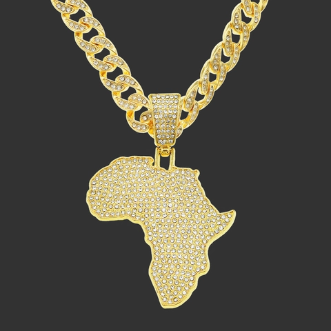 Hip Hop Afrika-Karte Anhänger Halskette Für Herren Zinklegierung Vereist Strass Panzerkette Punk Streetwear Schmuck Geschenk