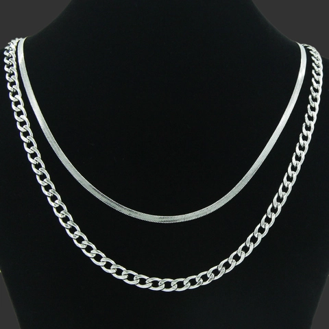 Dubbellaagse Titaniumstalen Halsketting Voor Heren Dames Zilveren Kleur Cubaanse Slangenketting Set Punk Hip Hop Ins Sieraden Cadeau