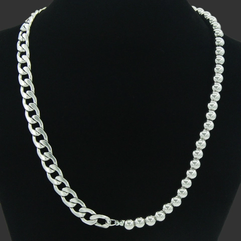 Collar Empalmado de Cadena Cubana y Cuentas de Metal para Mujeres Hombres Acero Inoxidable Cobre Street Punk Hip Hop Joyería