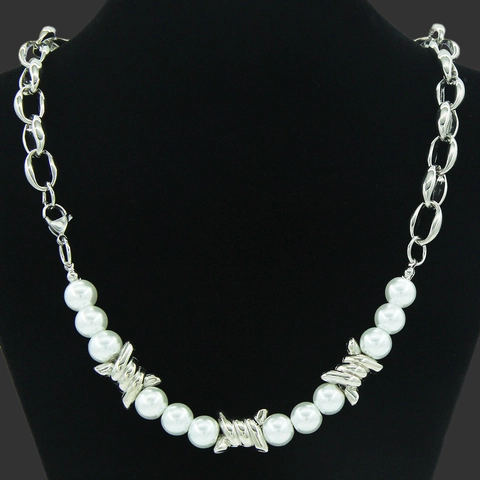 Collar Unisex de Acero de Titanio y Perla Artificial Diseño Punk Alambre de Púas Cadena de Eslabones Joyería Callejera
