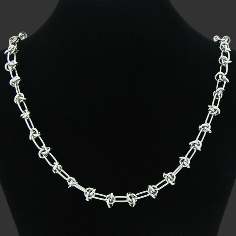 Titanium Steel Rope Knot Cuban Chain Necklace Minimalist Industrial Punk Style Geometric Jewelry For Women Silver Tone