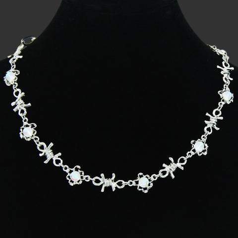Collana Punk a Catena in Filo Spinato con Perle Artificiali Patchwork da Donna Gotica in Acciaio Inossidabile Argento Choker Gioielli Y2K