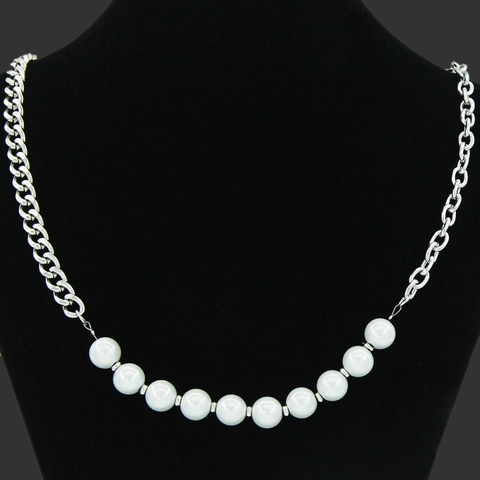 Collar de Cadena de Acero Inoxidable con Empalme Asimétrico Perla Artificial Joyería para Mujer Hombre Estilo Punk