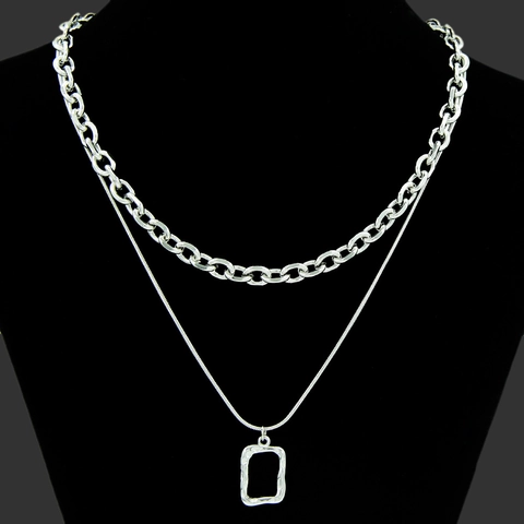 Industrie Titanstahl Doppel Halskette Gehämmert Rechteck Anhänger Schlangen Gliederkette Choker Für Herren Damen Minimalist Schmuck