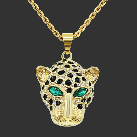 Collana Con Pendente a Testa di Leopardo in Lega Hip Hop Con Strass Catena a Corda in Acciaio Inossidabile Gioielli Punk Uomo