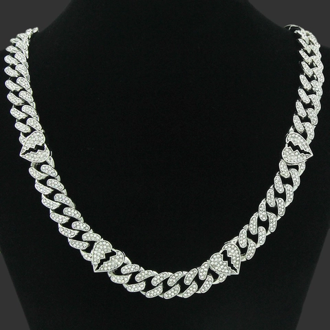 Collana Con Catena A Maglia Cubana Hip Hop Iced Out Cuore Infranto In Lega Strass Gioielli Da Uomo Street Wear Girocollo Punk Oro Argento