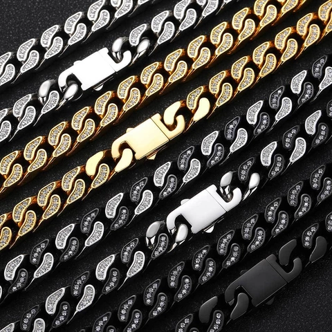 Collana Cubana In Acciaio Inossidabile Hip Hop Con Zirconia Cubica Catena Resistente Per Uomo E Donna Gioielli Streetwear