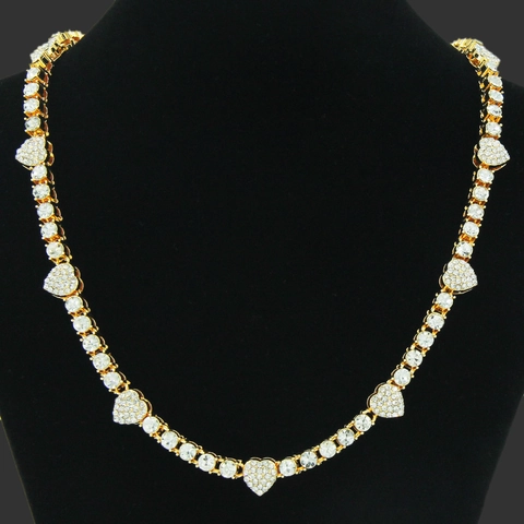 Hip Hop Iced Out Hartvorm Cubaanse Schakelketting Voor Mannen Vrouwen Goud Zilver Legering Strass Luxe Feest Sieraden