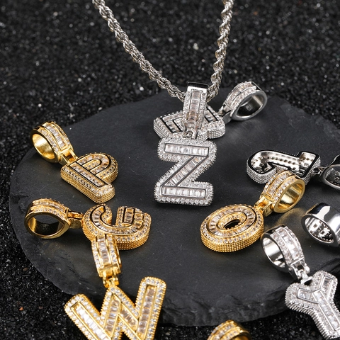 Hip Hop Iced Out Buchstaben Anhänger Halskette Kupfer Pave Zirkonia Alphabet Rope Chain Schmuck Für Herren Streetwear
