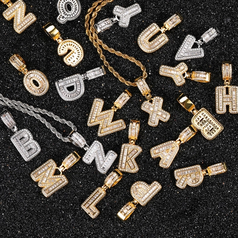 Hip Hop Iced Out Buchstaben Anhänger Halskette Kupfer Pave Zirkonia Alphabet Rope Chain Schmuck Für Herren Streetwear