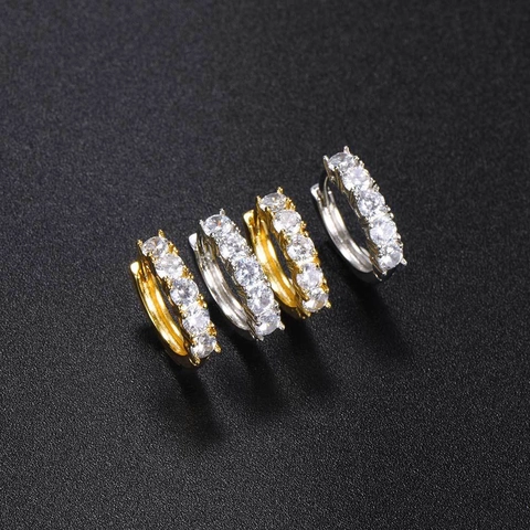 Hip Hop Zirkonia Huggie Hoop Ohrringe Gold Silber Plattiert Kupfer Kleine Kreis Ohrringe Individueller Schmuck Herren Damen