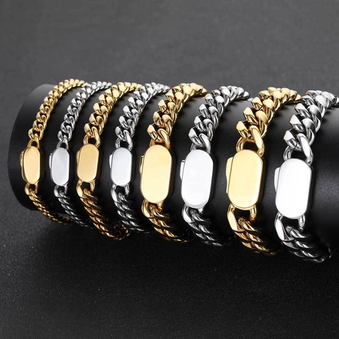 Pulsera de Eslabones Cubanos Hip Hop Tono Dorado Acero Inoxidable Cadena Curb Para Hombre Mujer Joyería de Moda Streetwear
