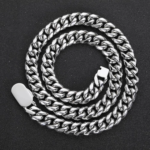 Hip Hop Stainless Steel Cuban Link Chain Necklace Gold Silver Tone Heavy Metal Jewelry Men Women Punk Daily Accessory