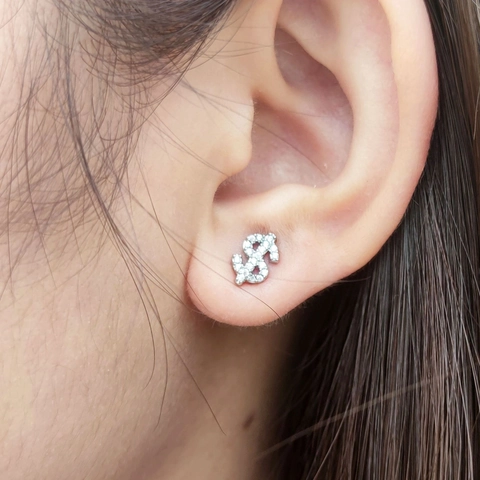 Hip Hop Dollar Sign Stud Earrings With 925 Sterling Silver Earring Post Copper Inlaid Cubic Zirconia Gold Silver Plated Jewelry For Men Women