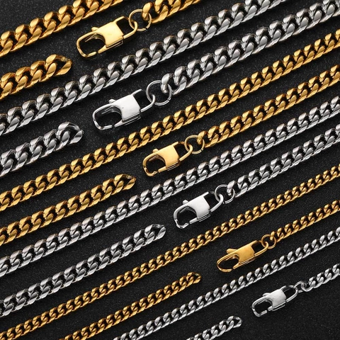 Hip Hop Stainless Steel Cuban Link Chain Necklace And Bracelet For Men Unisex Electroplated Polished Street Fashion Jewelry