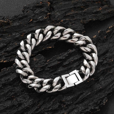 Edelstahl Kubanische Gliederkette Armband Hip Hop Miami Curb Kette Galvanisierter Geometrischer Schmuck Für Herren Damen Alltag