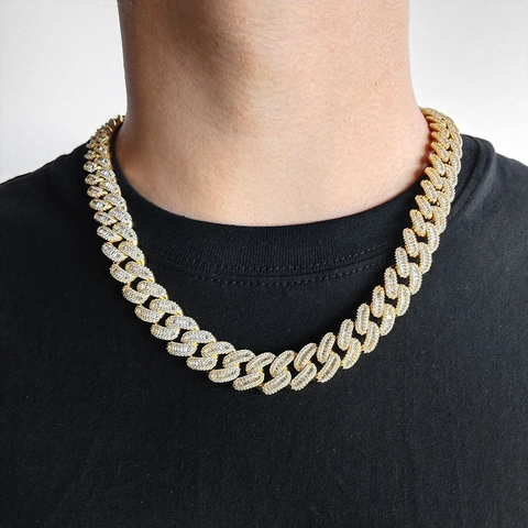 Hip Hop Men Iced Out Baguette Cubic Zirconia Cuban Link Necklace Luxurious Copper Chain Fashion Jewelry Accessory Gift