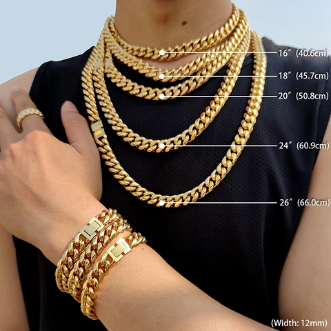 Hip Hop Roestvrij Staal Cubaanse Schakel Ketting Sieradenset Gegalvaniseerd Effen Kleur Street Style Ketting En Armband Unisex Cadeau