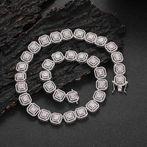 Collana a Catena Hip Hop Iced Out da Uomo in Rame Con Zirconia Pavé Maglie Larghe Geometriche Gioielli Streetwear di Lusso
