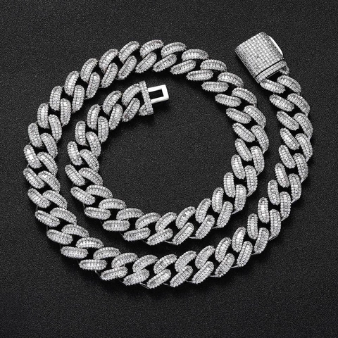 Hip Hop Men Iced Out Baguette Cubic Zirconia Cuban Link Necklace Luxurious Copper Chain Fashion Jewelry Accessory Gift