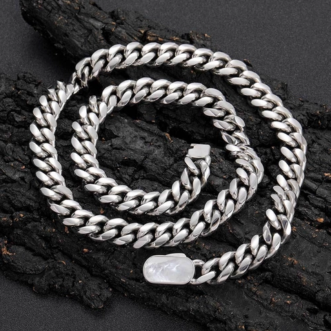 Collana Hip Hop in Acciaio Inossidabile a Maglia Cubana Con Chiusura in Madreperla Placcata Oro 18K Gioielli Fashion da Uomo Donna