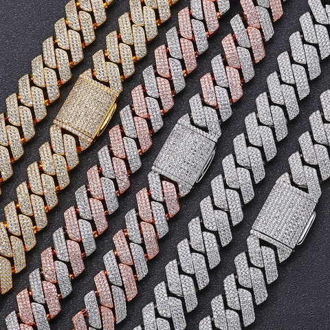 Conjunto de Joyas Hip Hop Rombo Cuban Link Para Hombres Mujeres Cobre Circonia Galvanizado Collar Pulsera Joyería De Moda