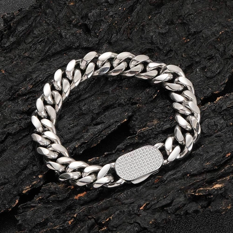 Hip Hop Men Stainless Steel Cuban Link Bracelet Gold Steel Color Pave Zirconia Iced Out Heavy Chain Jewelry For Unisex