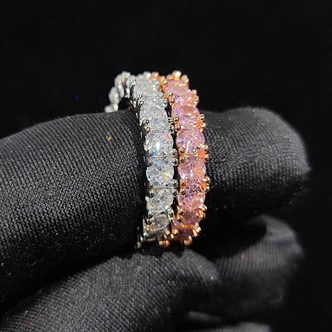 Hip Hop Single Row Zirconia Inlaid Copper Ring For Men Women Personalized Eternity Band Fashion Party Jewelry Gift