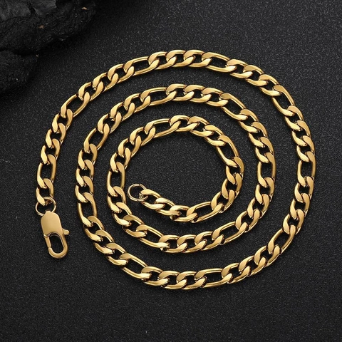 Collana a Catena Figaro Hip Hop in Acciaio Inossidabile Placcato Oro 18K Gioielli Streetwear Per Uomo Donna Accessorio Punk Rock
