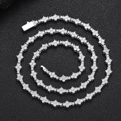 Hip Hop Iced Out Tennis Chain Necklace For Men Copper Micro Pave Zircon Star Cluster Flower Link Necklace Jewelry Gift