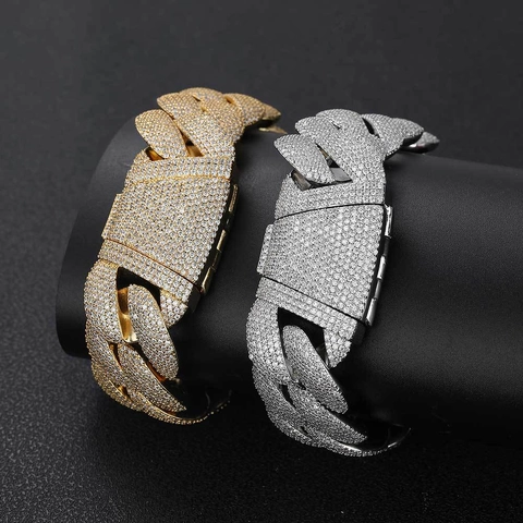 Hip Hop Iced Out 24mm Wide Cuban Link Necklace And Bracelet For Men Copper Zircon Pave Chain Jewelry