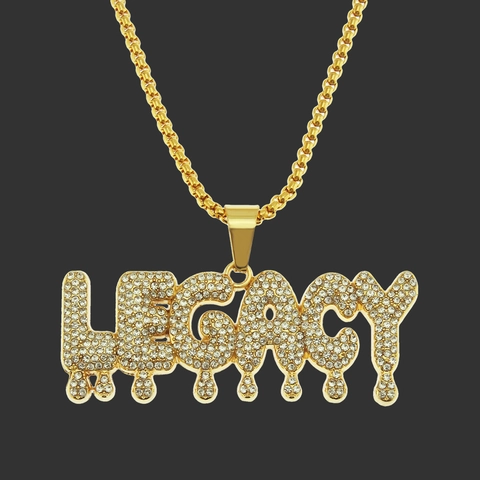 Hip Hop Tropfender Buchstabe Legacy Anhänger Halskette Mit Veneziakette Strass Legierung Street Style Schmuck Für Herren