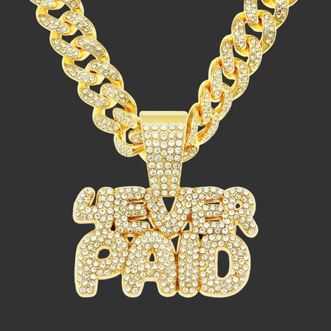Collana Hip Hop Iced Out da Uomo Con Strass in Lega a Maglia Cubana Con Ciondolo a Lettera 4EVER PAID Gioielli Personalizzati