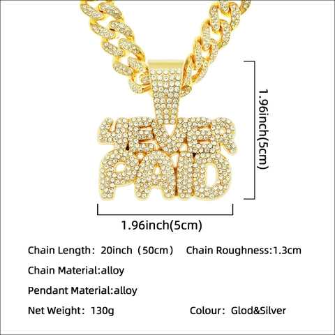Collana Hip Hop Iced Out da Uomo Con Strass in Lega a Maglia Cubana Con Ciondolo a Lettera 4EVER PAID Gioielli Personalizzati