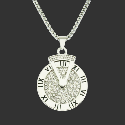 Collana con Pendente Rotante Retrò Punk in Lega con Strass Intarsiati Catena a Scatola in Acciaio Inossidabile per Uomo Donna