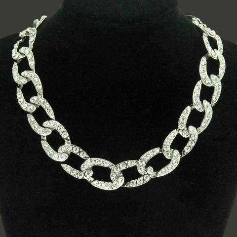 Lussuosa Collana Bracciale Set Con Strass Maglia Cubana Per Donna Lega Oro Argento Placcato Hiphop Punk Choker Gioielli