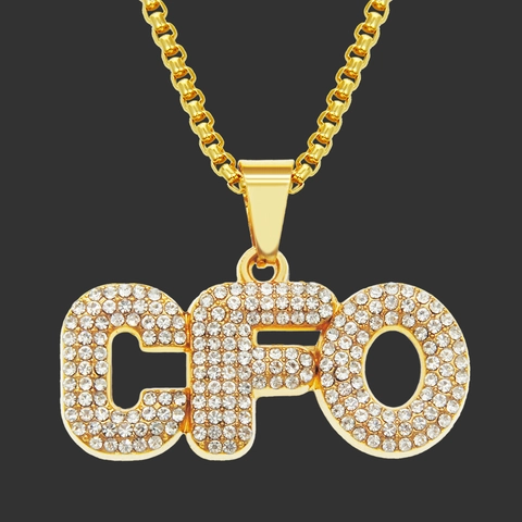 Collana con Pendente a Lettera CFO Hip Hop da Uomo Placcata in Oro con Strass Catena a Scatola Quadrata Gioielli Streetwear